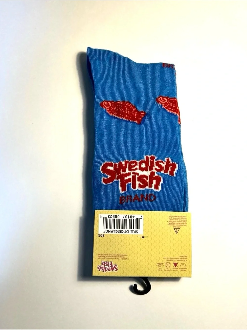 Swedish Fish Unisex One Size Crew Socks Blue/Red Novelty Cotton 1 Pair